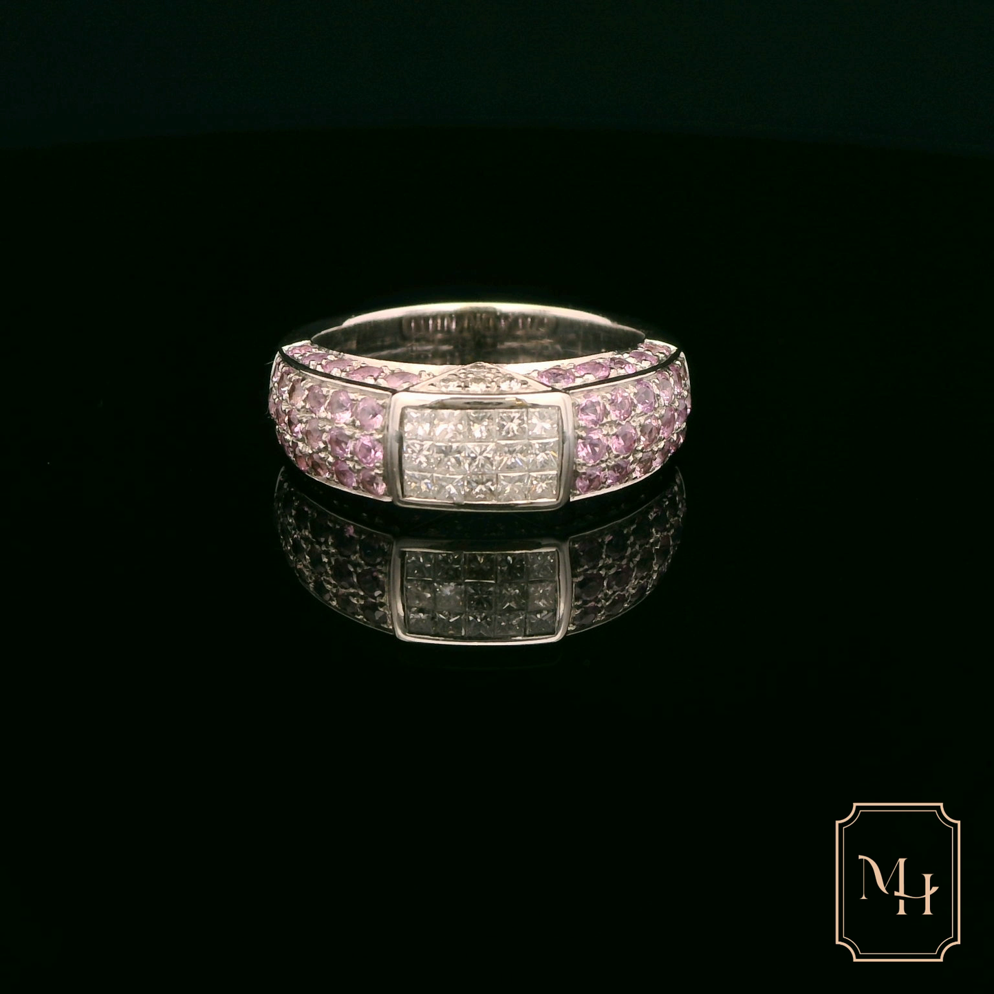 Three-Row Pink Sapphire & Diamond Ring