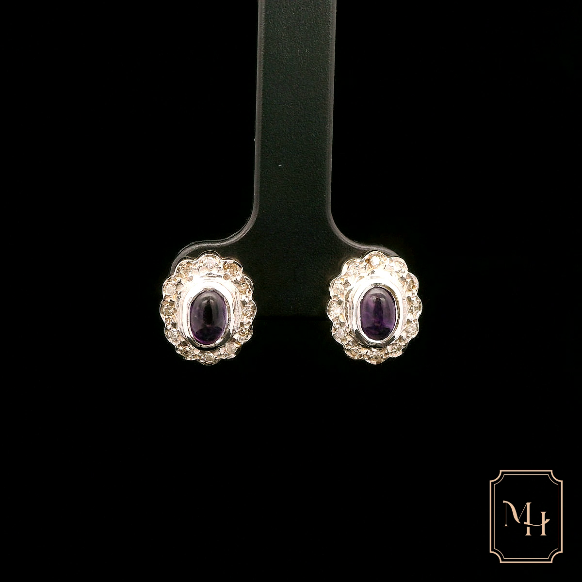 Diamond Amethyst Halo Earrings