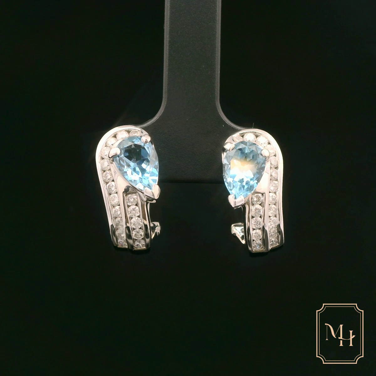 Aqua & Diamond Teardrop Earrings
