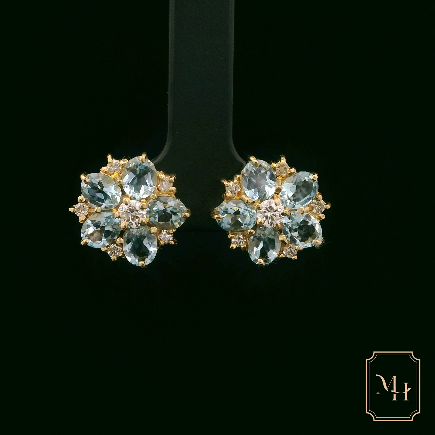 Aquamarine & Diamond Floral Earrings