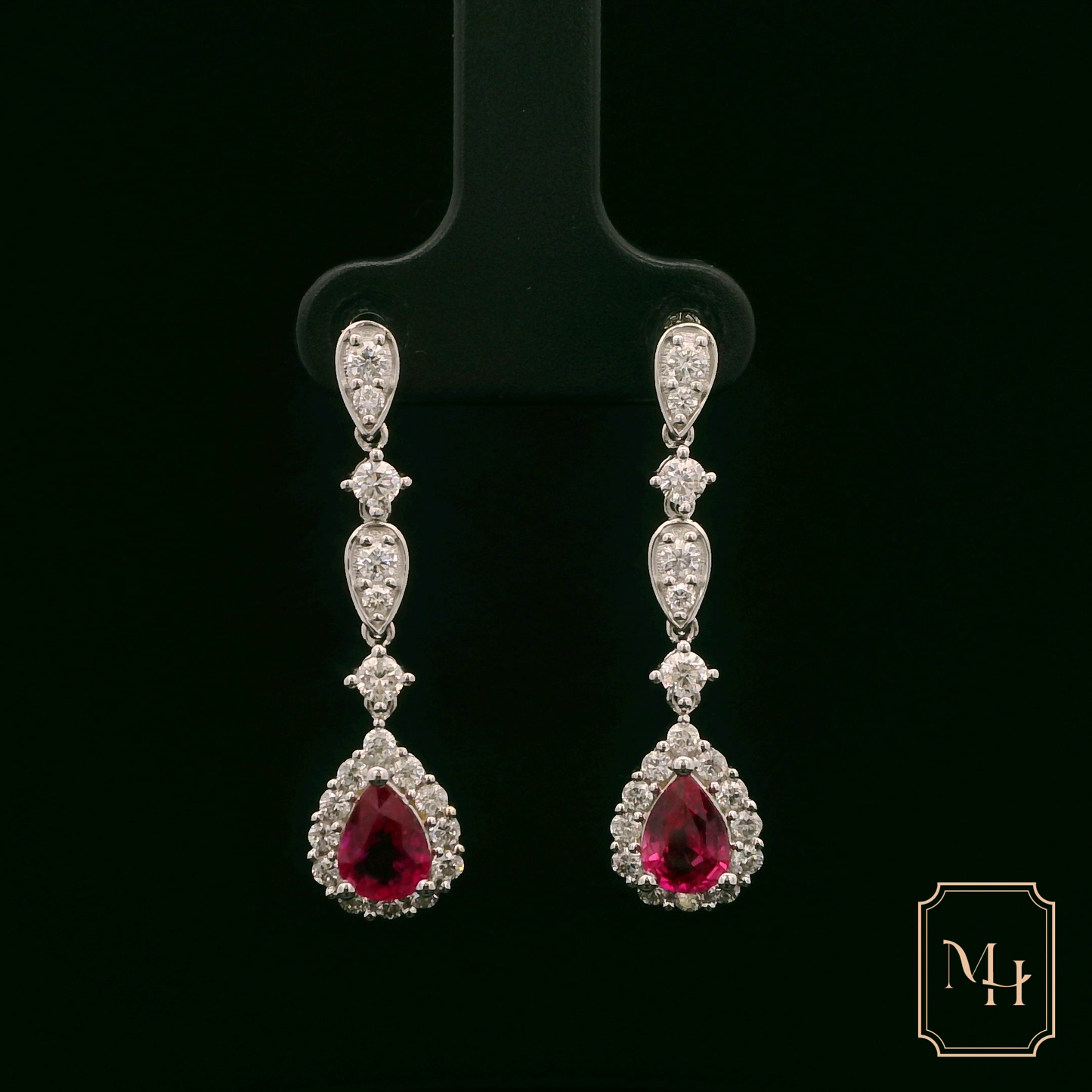 Ruby & Diamond Halo Drop Earrings