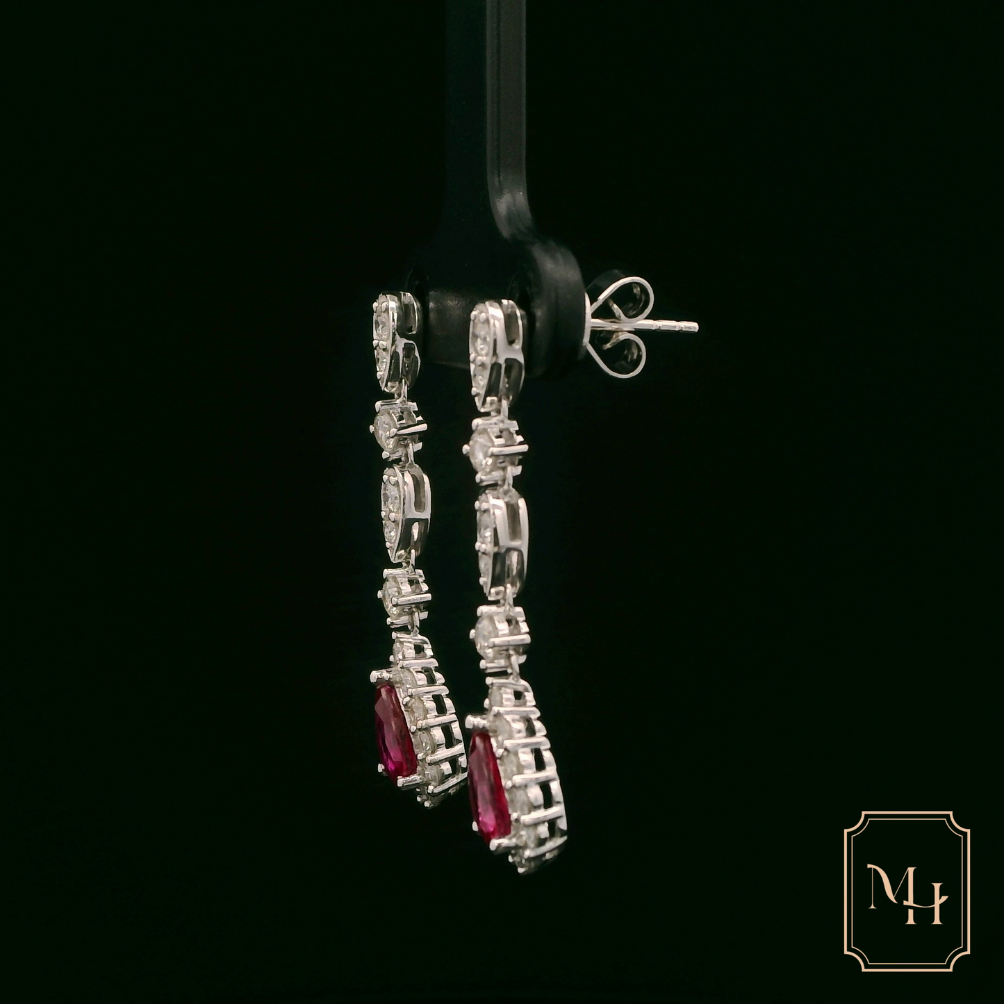 Ruby & Diamond Halo Drop Earrings