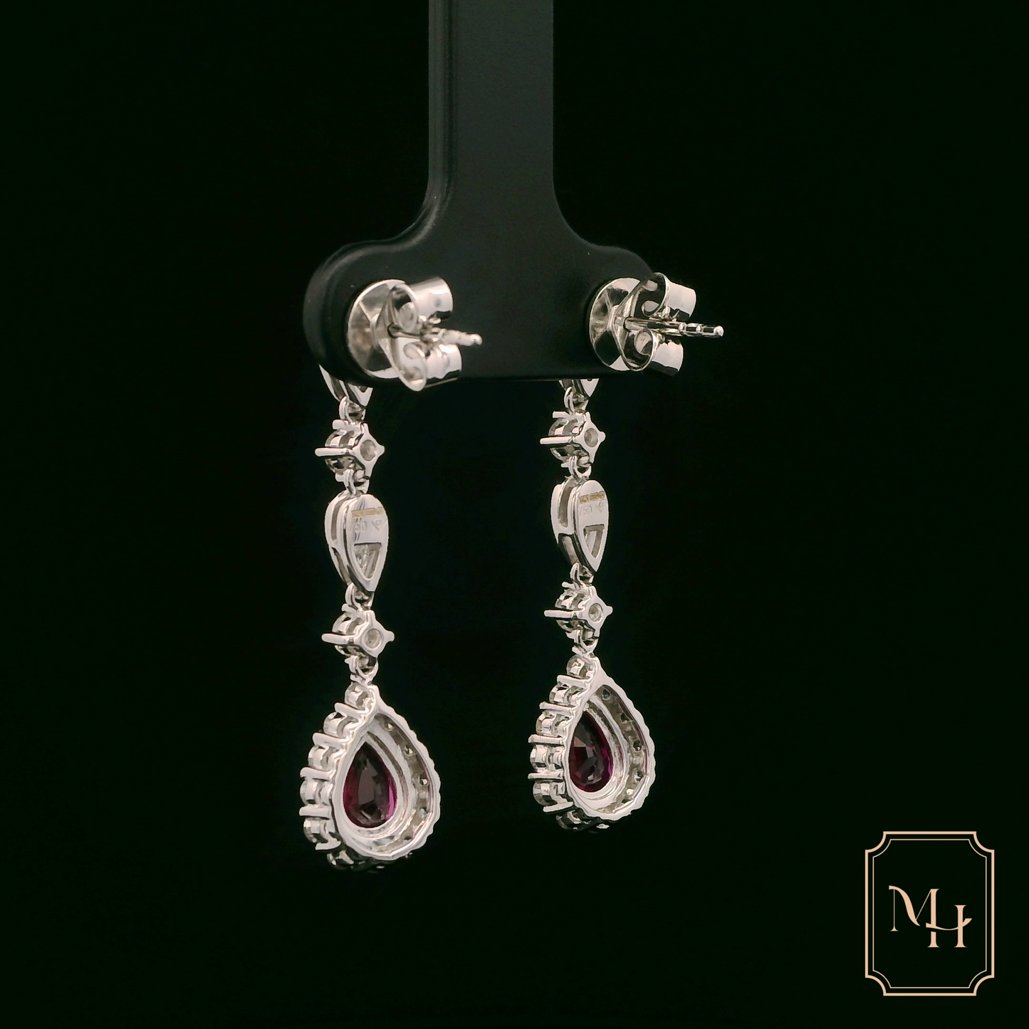 Ruby & Diamond Halo Drop Earrings