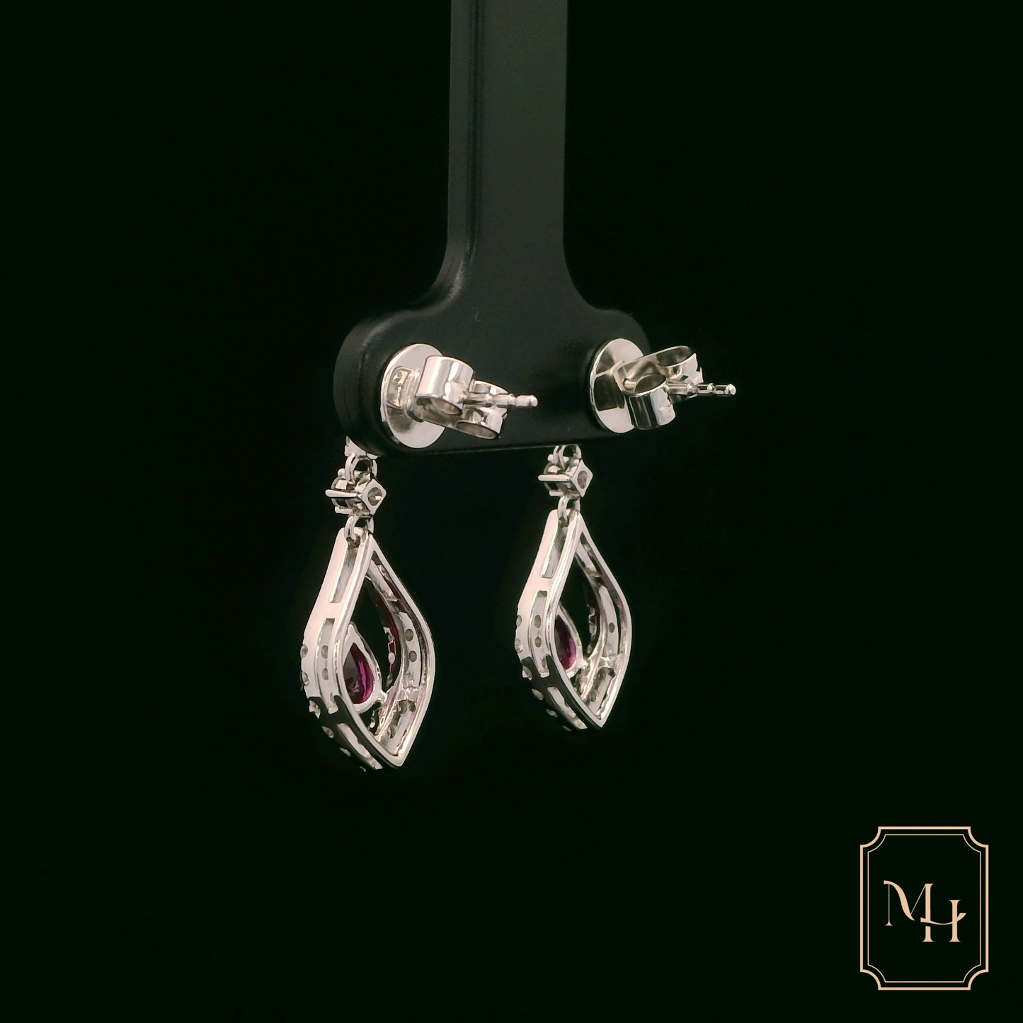 Ruby & Diamond Hollow Drop Earrings