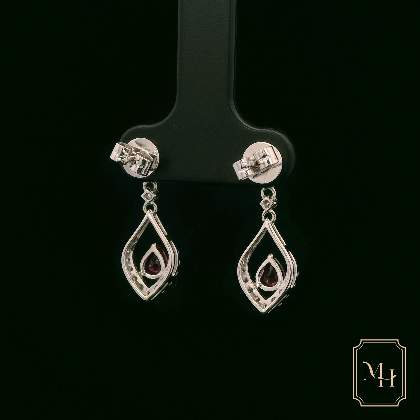 Ruby & Diamond Hollow Drop Earrings