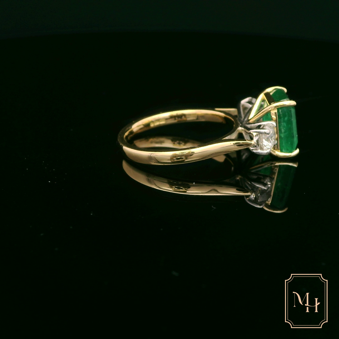 Emerald & Diamond Triad Ring