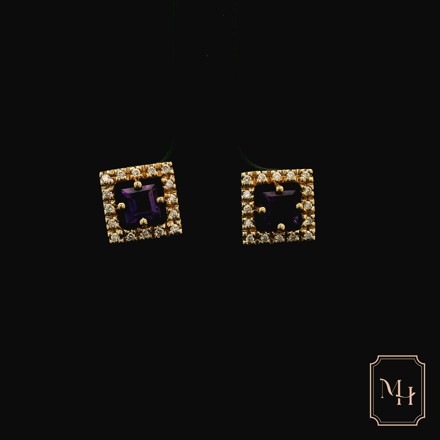Amethyst & Diamond Golden Earrings