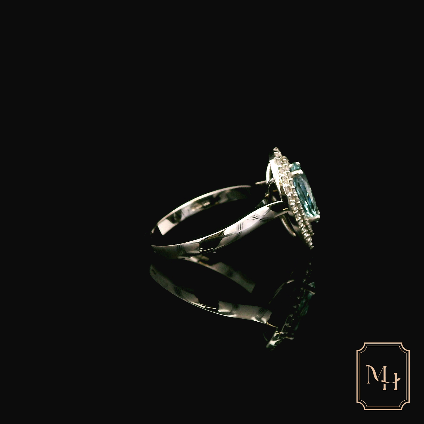 Aquamarine & Diamond Pear-Shaped Ring