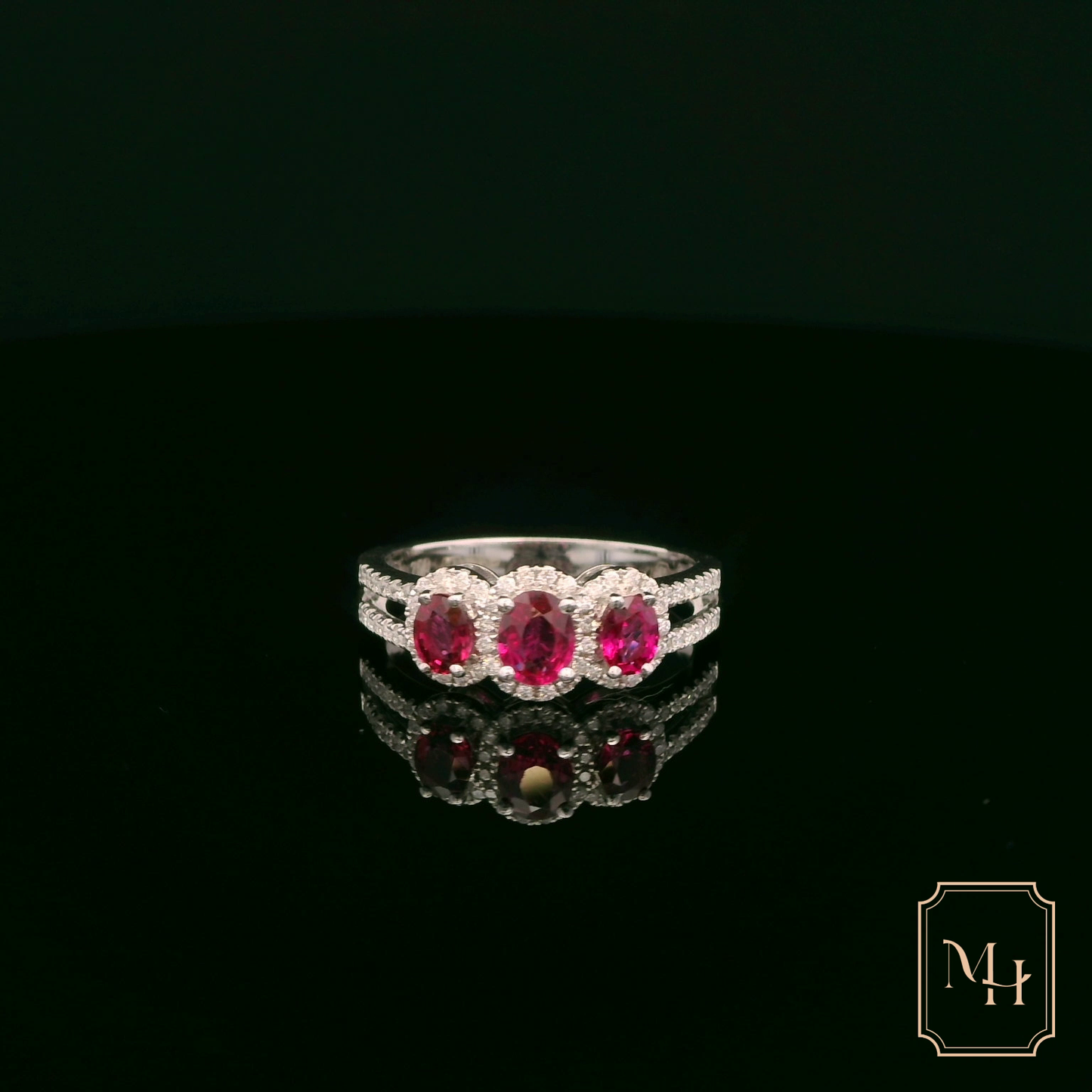 Oval-Triad Ruby Ring
