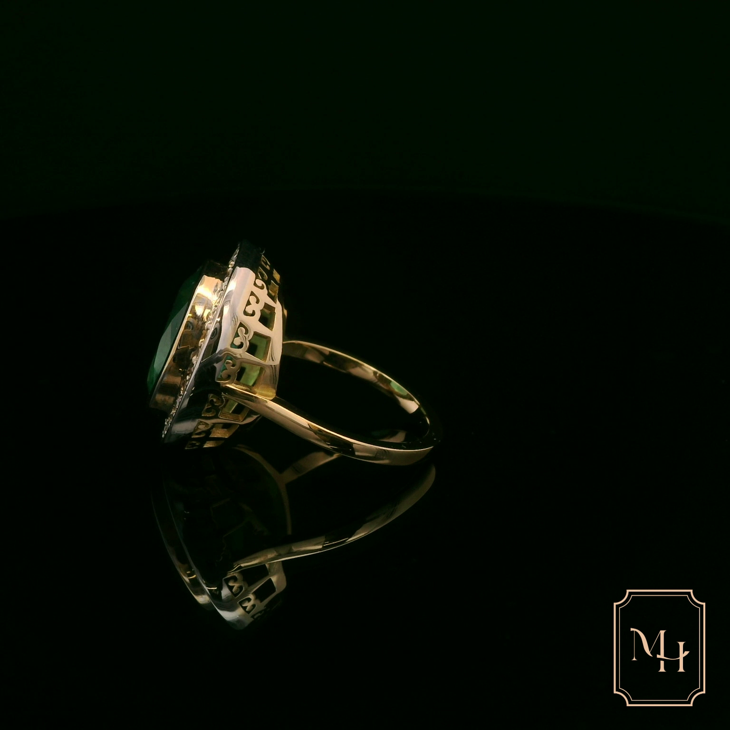 Emerald & Diamond Halo Ring