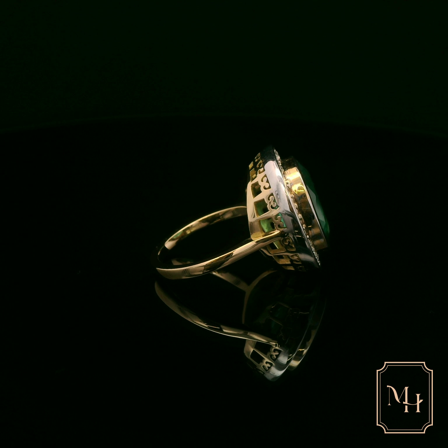 Emerald & Diamond Halo Ring