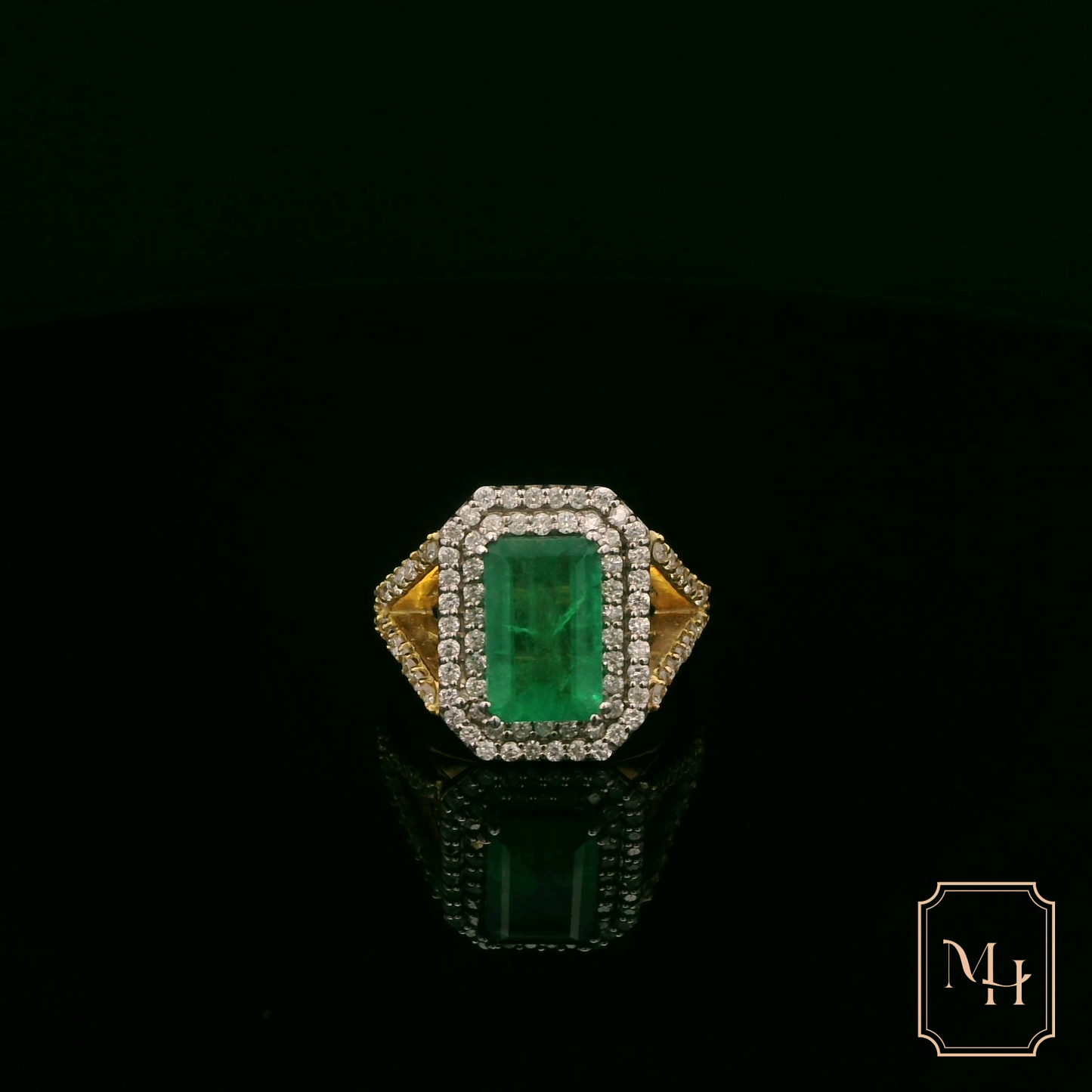 Emerald & Diamond Halo Ring