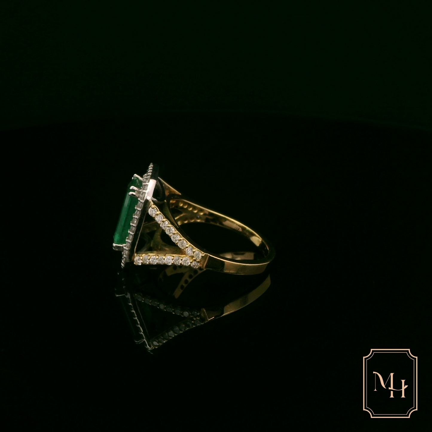 Emerald & Diamond Halo Ring