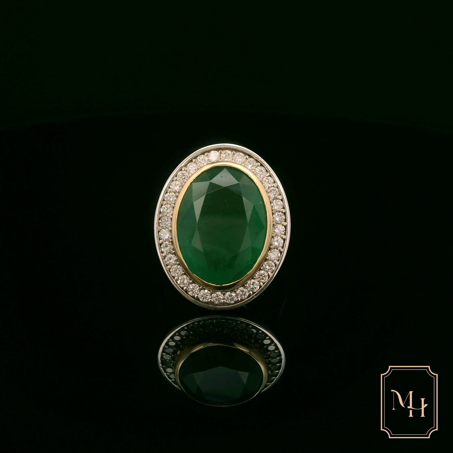 Emerald & Diamond Oval-Cluster Ring