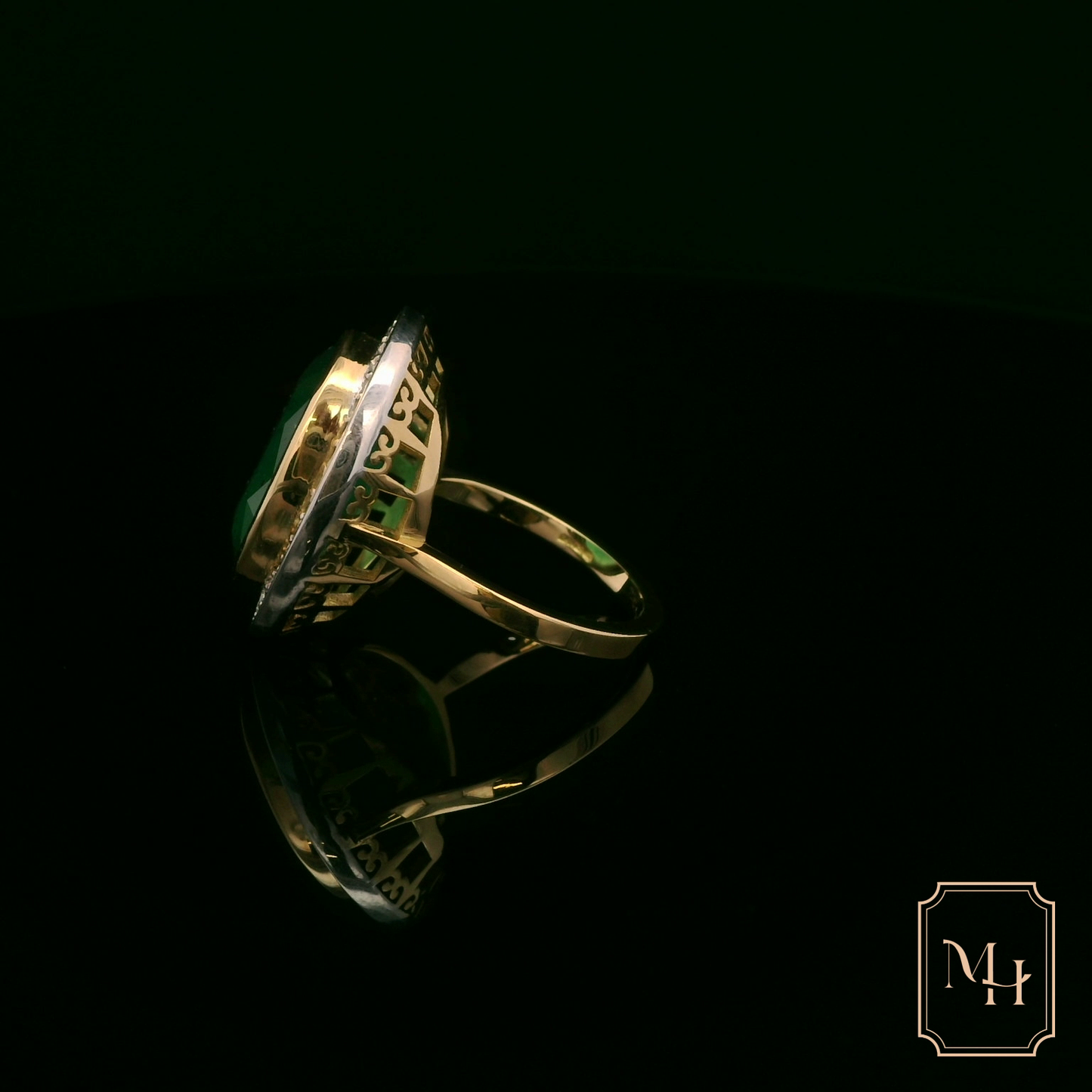 Emerald & Diamond Oval-Cluster Ring