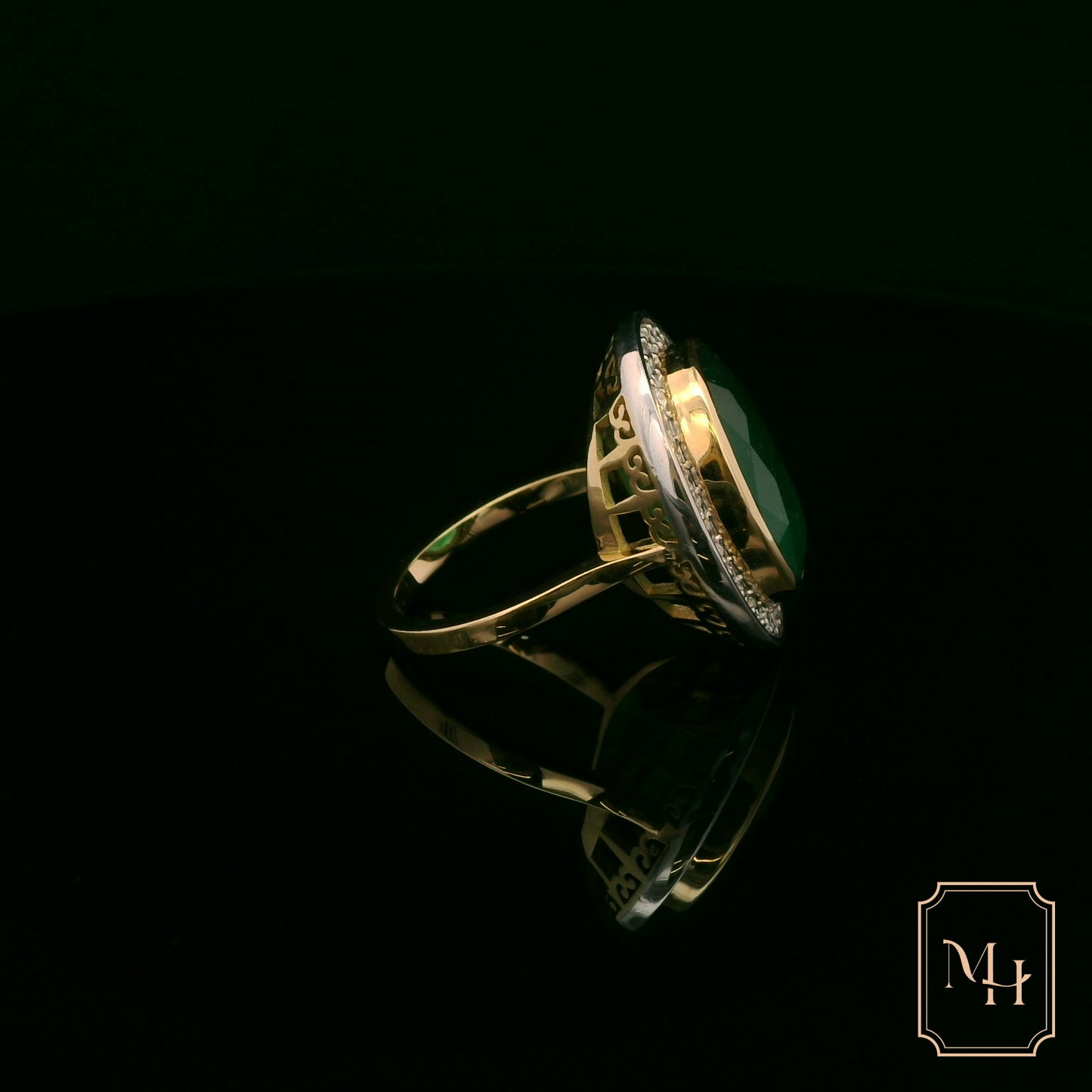 Emerald & Diamond Oval-Cluster Ring