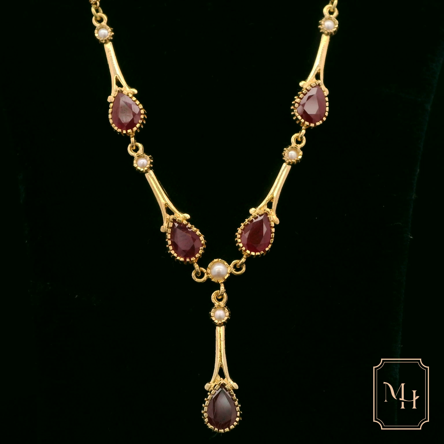 Royal Ruby & Pearl Gold Necklace
