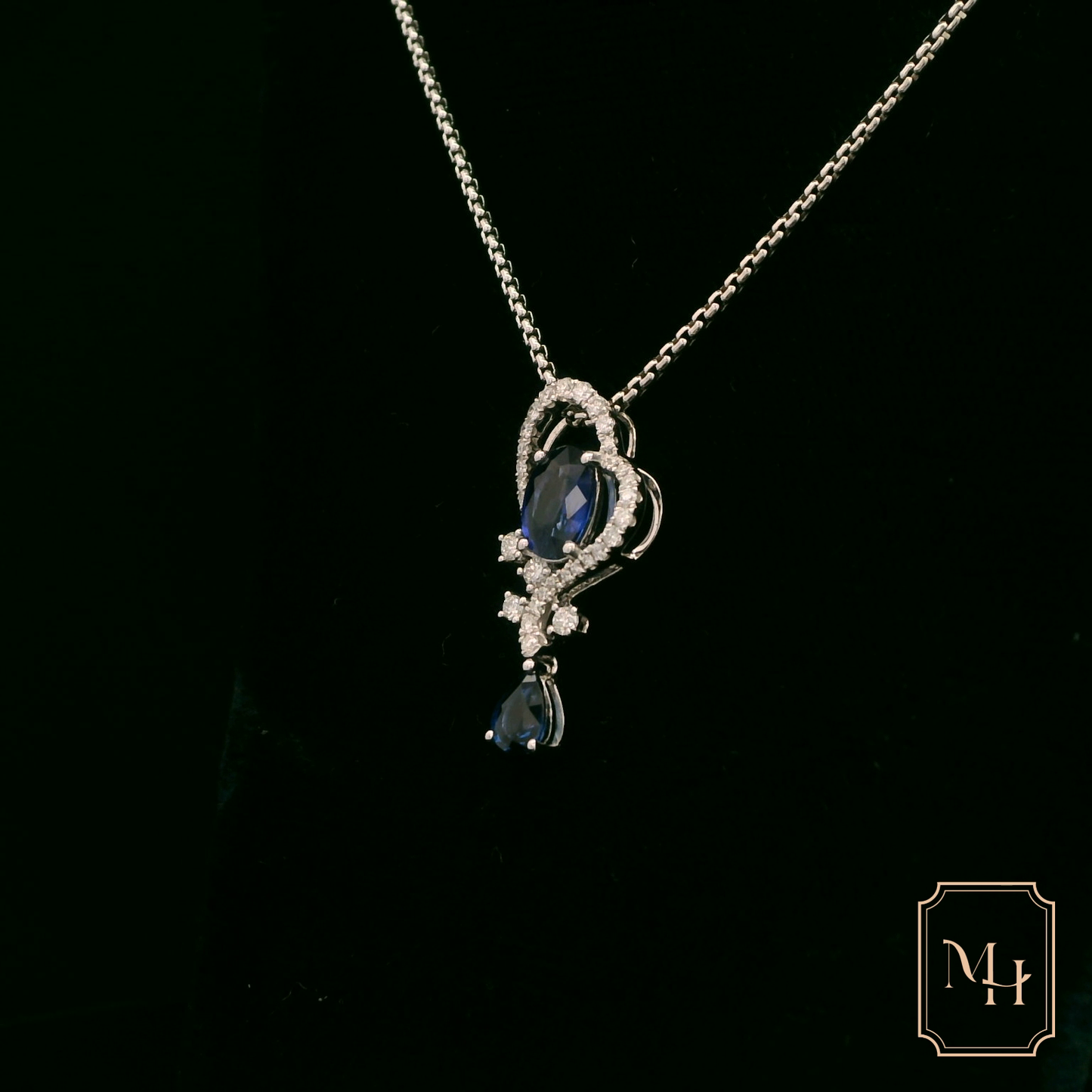 Sapphire Art-Deco Heart Pendant