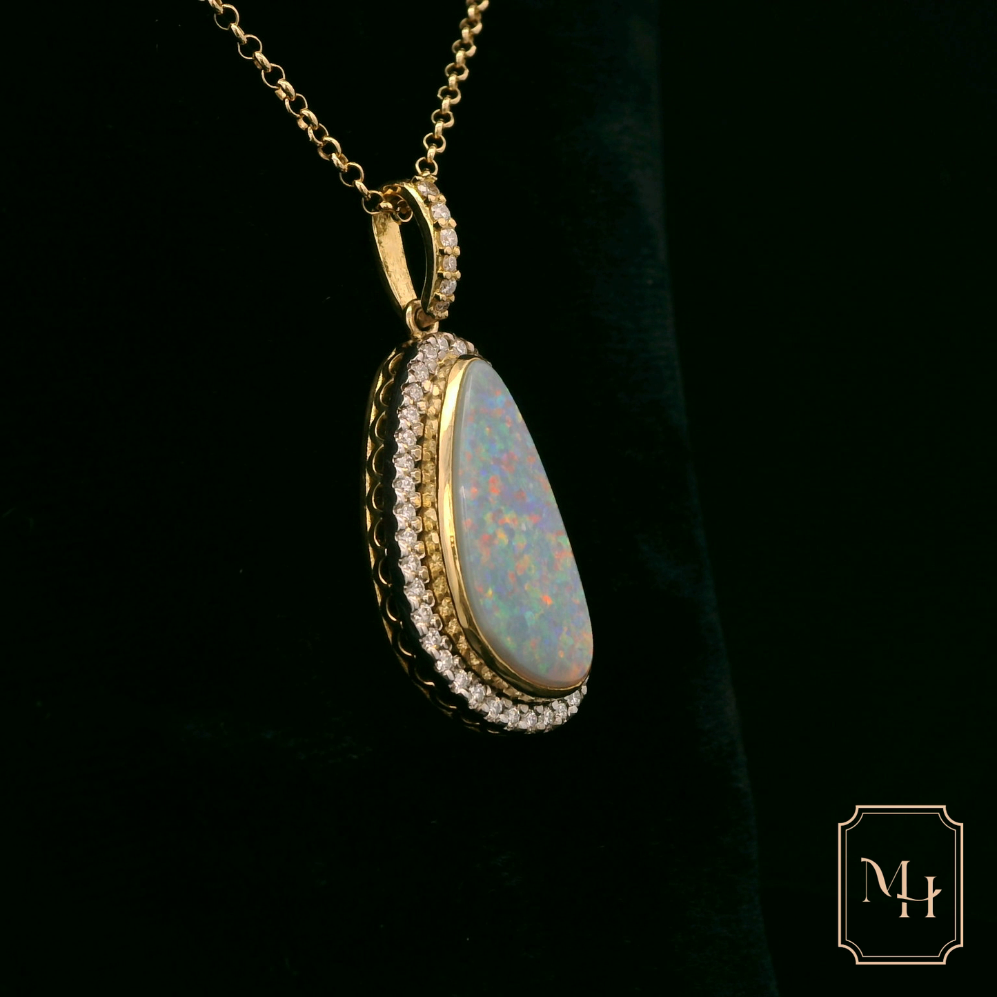 Opal & Diamond Halo Pendant