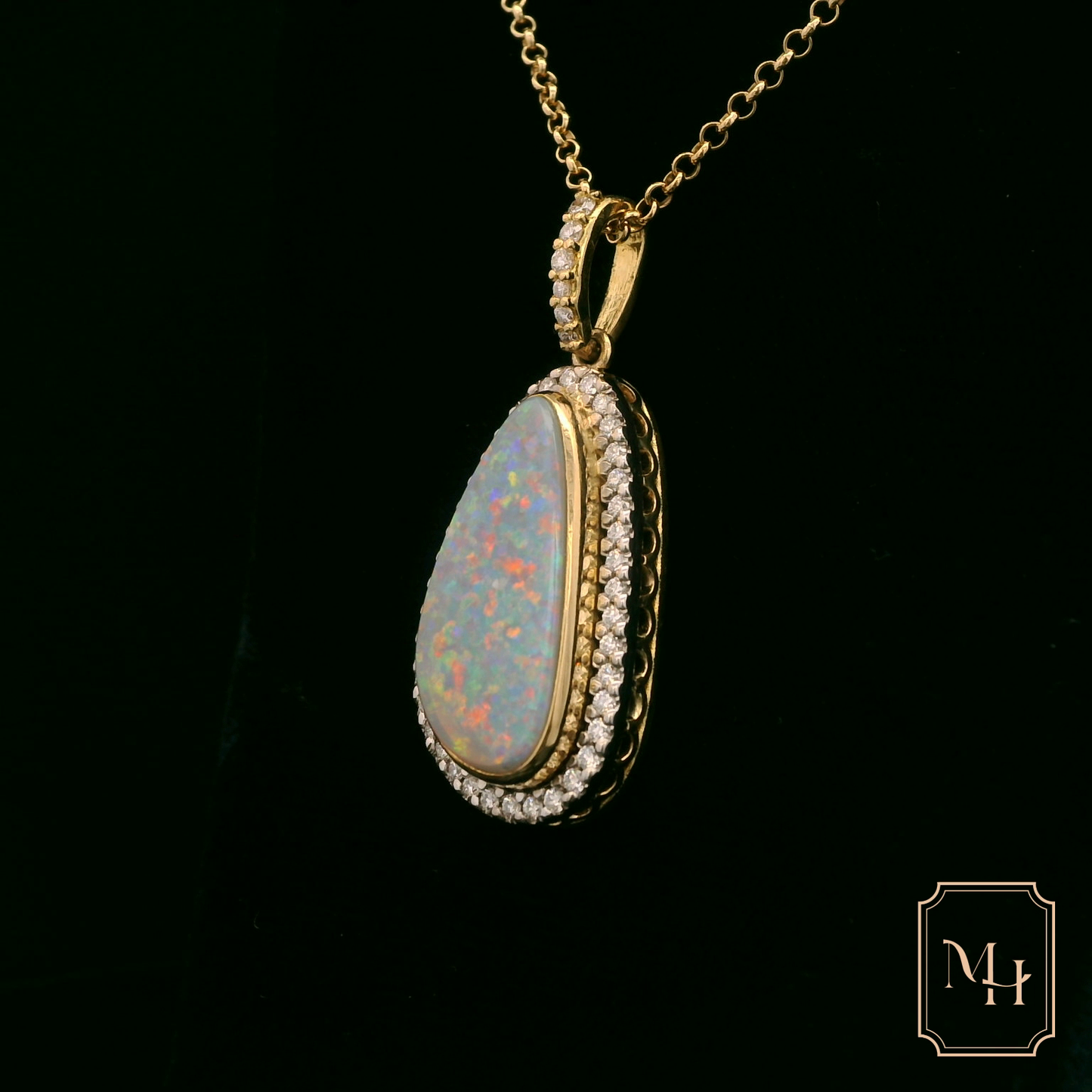 Opal & Diamond Halo Pendant