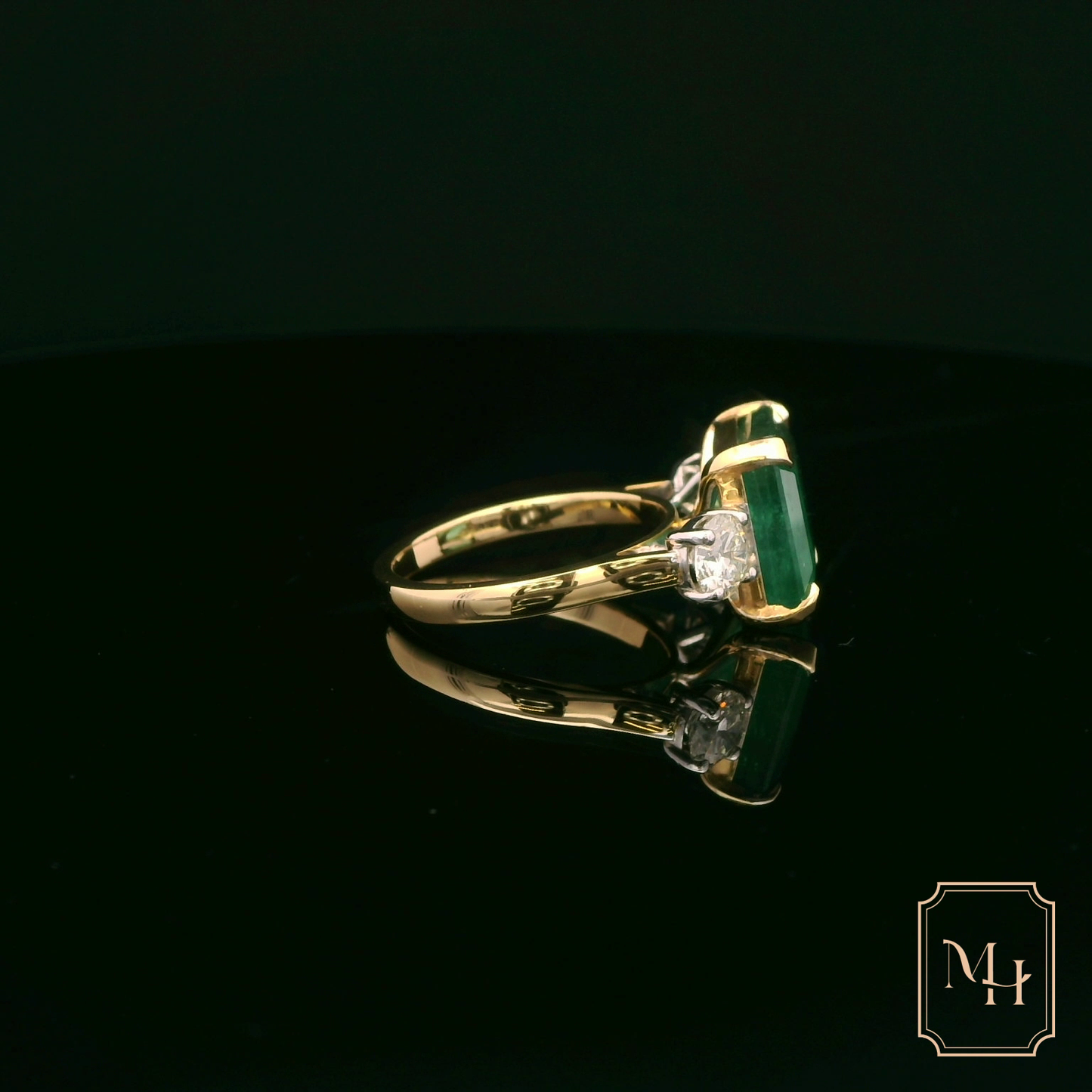 Emerald & Diamond Triad Ring