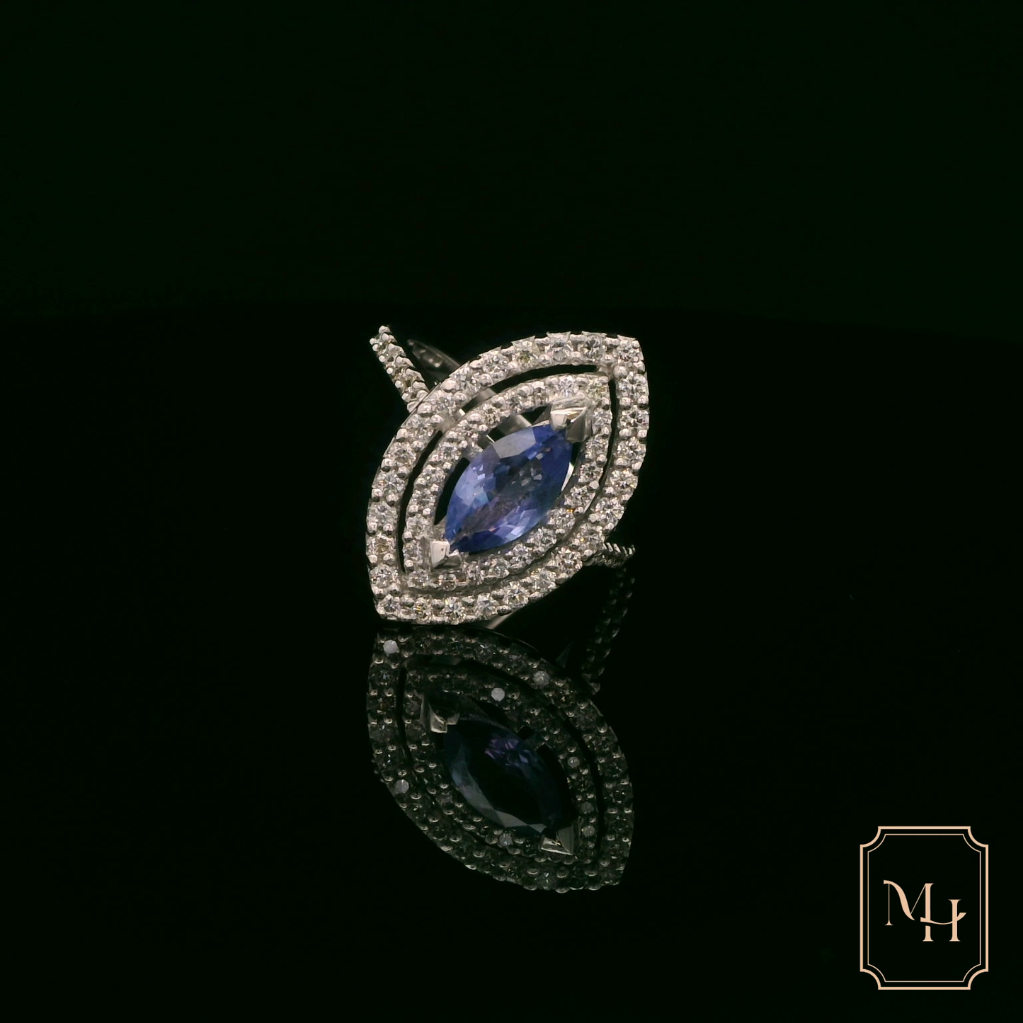 Marquise Tanzanite & Double Halo Diamond Ring
