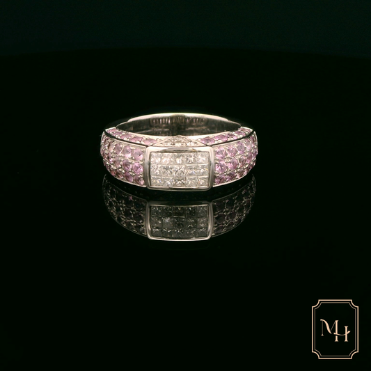 Three-Row Pink Sapphire & Diamond Ring