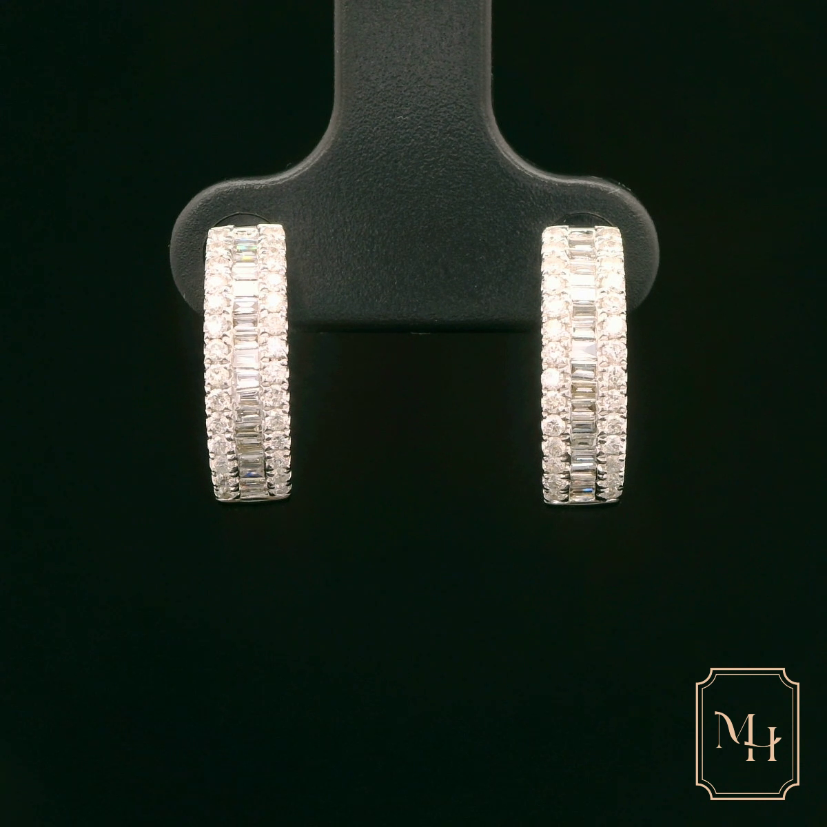 Three-Row Diamond Baguette Earrings