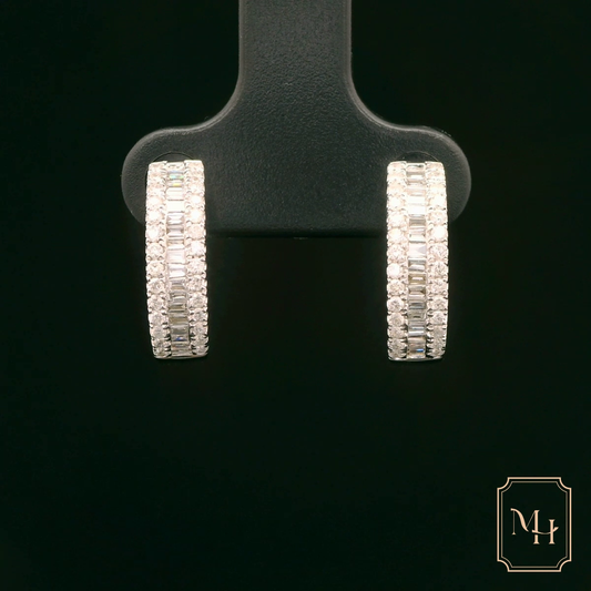 Three-Row Diamond Baguette Earrings