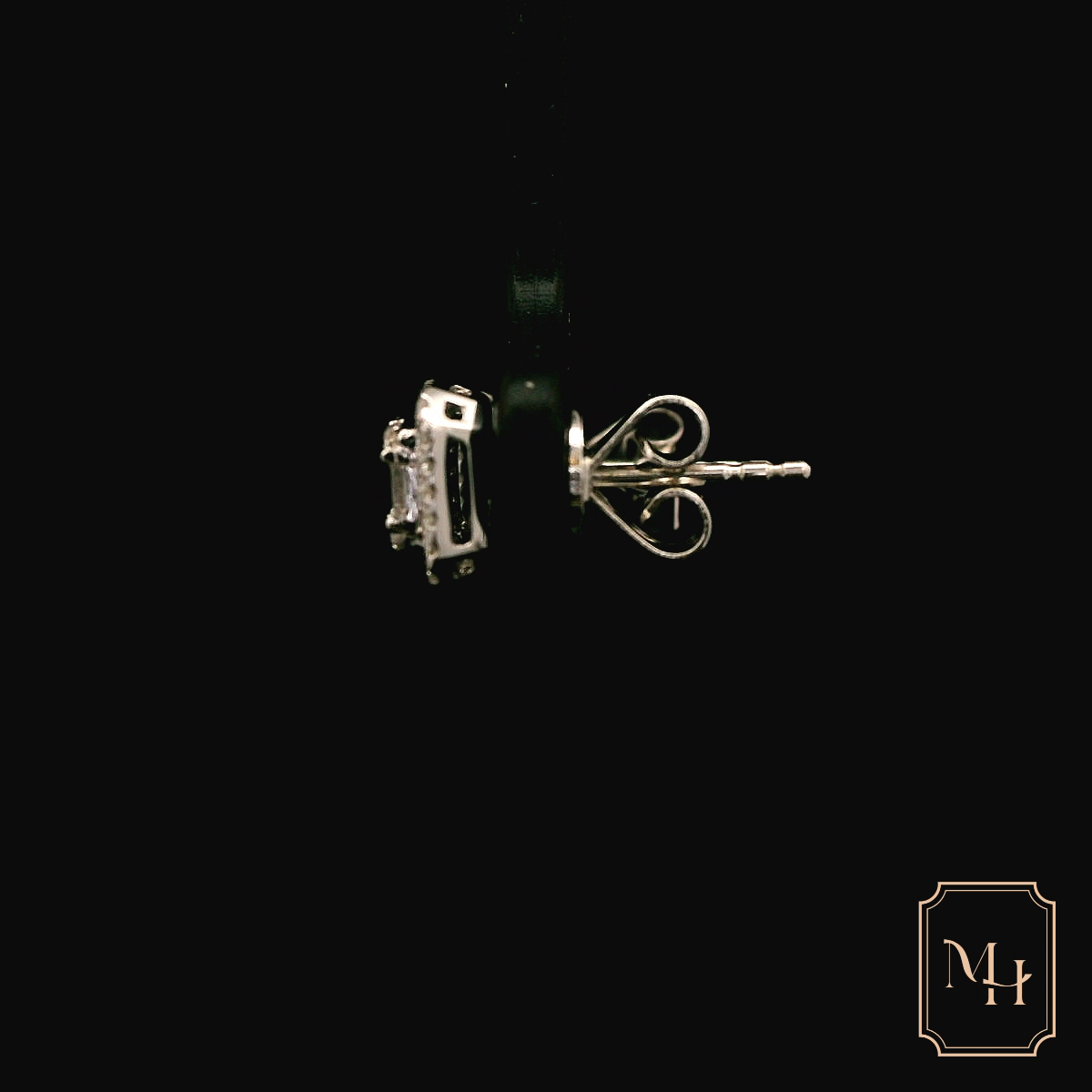 Single-Halo Diamond Baguette Earrings