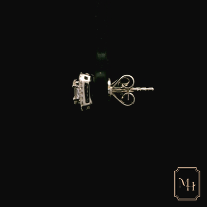 Single-Halo Diamond Baguette Earrings