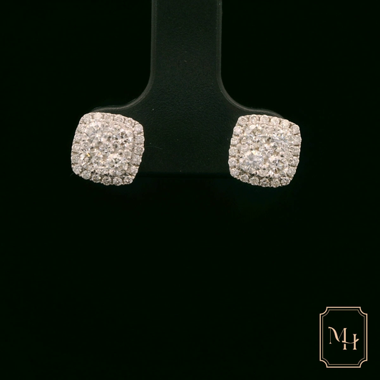 Princess-Halo Diamond Earrings