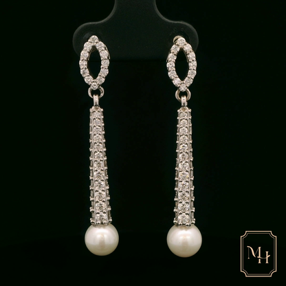 Diamond Pearl Drop Earrings