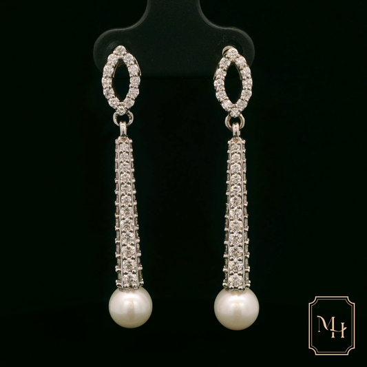 Diamond Pearl Drop Earrings