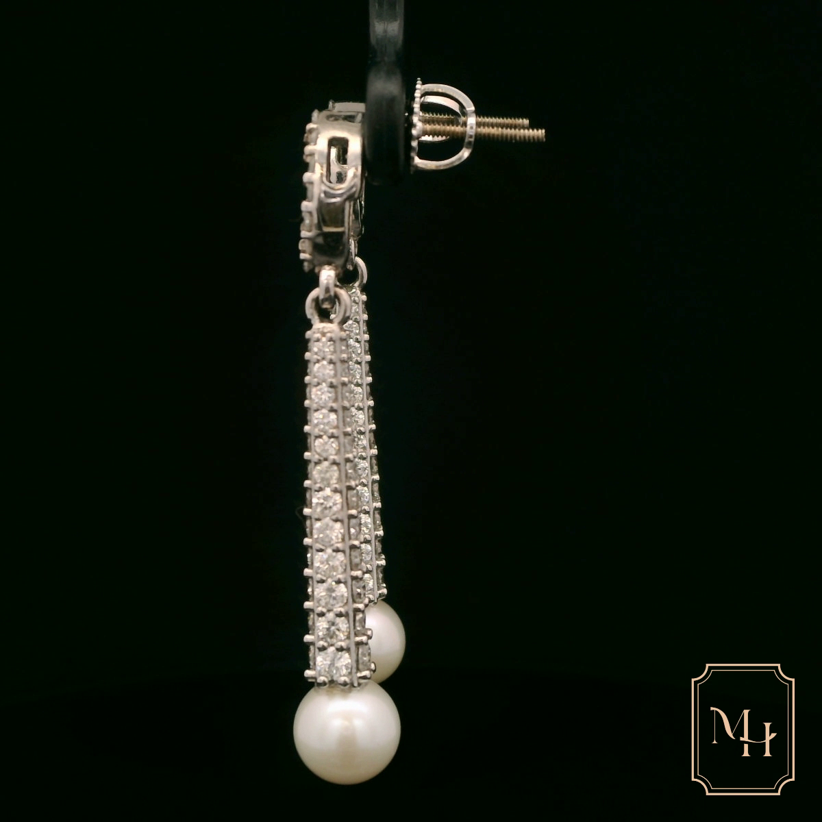 Diamond Pearl Drop Earrings