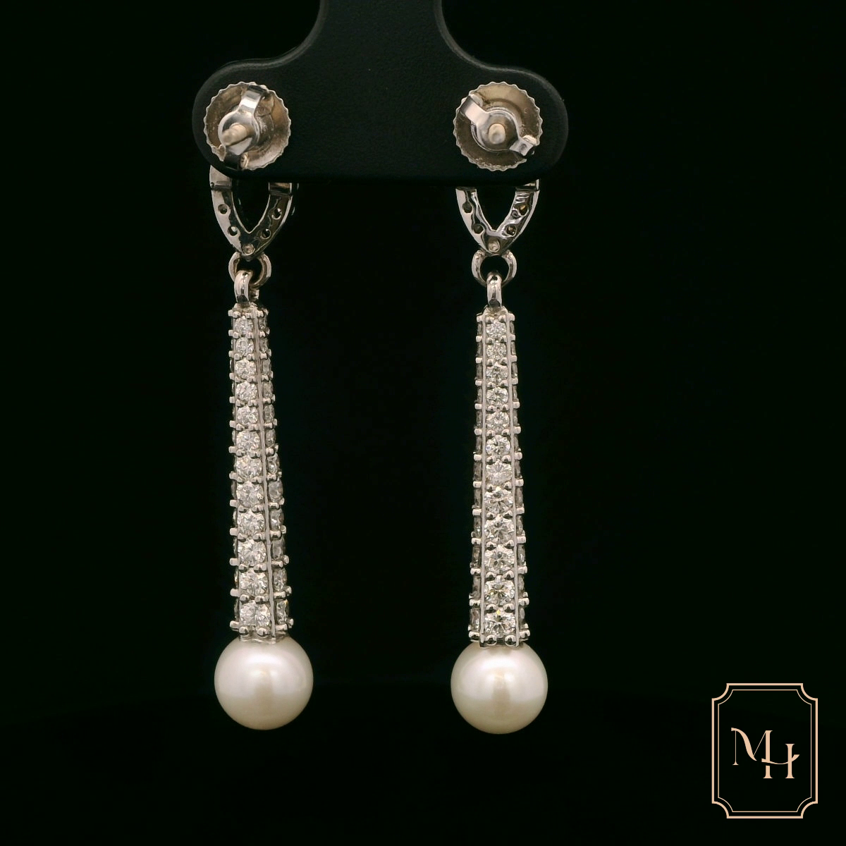 Diamond Pearl Drop Earrings