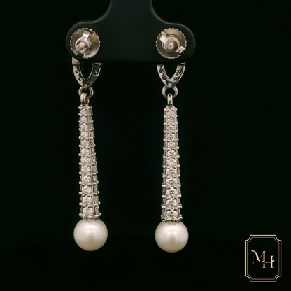 Diamond Pearl Drop Earrings