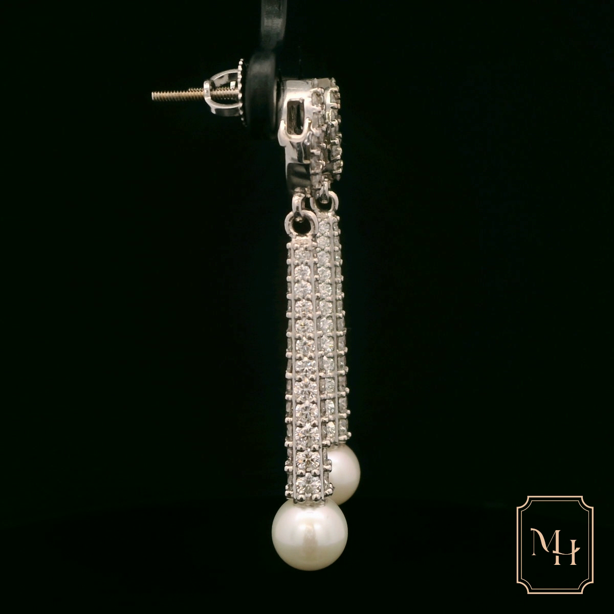 Diamond Pearl Drop Earrings