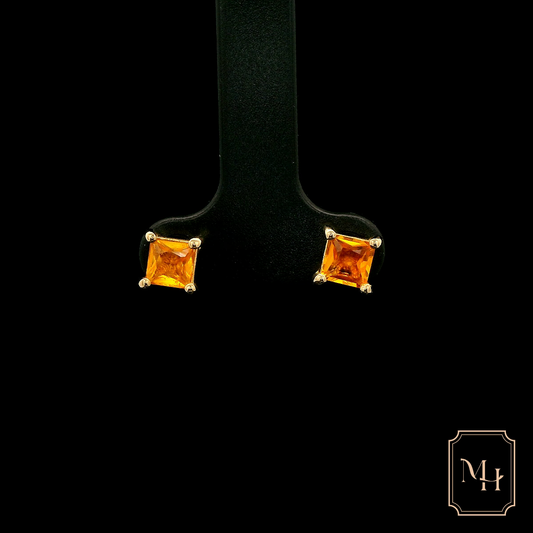 Four-Claw Orange Sapphire Stud Earrings