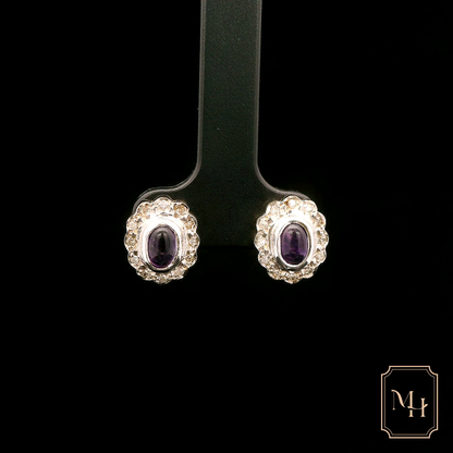 Diamond Amethyst Halo Earrings
