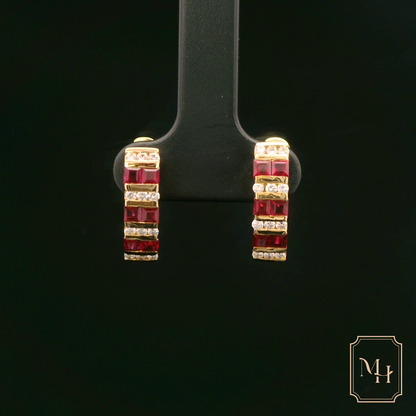 Ruby & Diamond Patterned Earrings