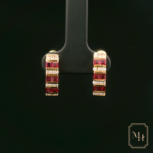 Ruby & Diamond Patterned Earrings