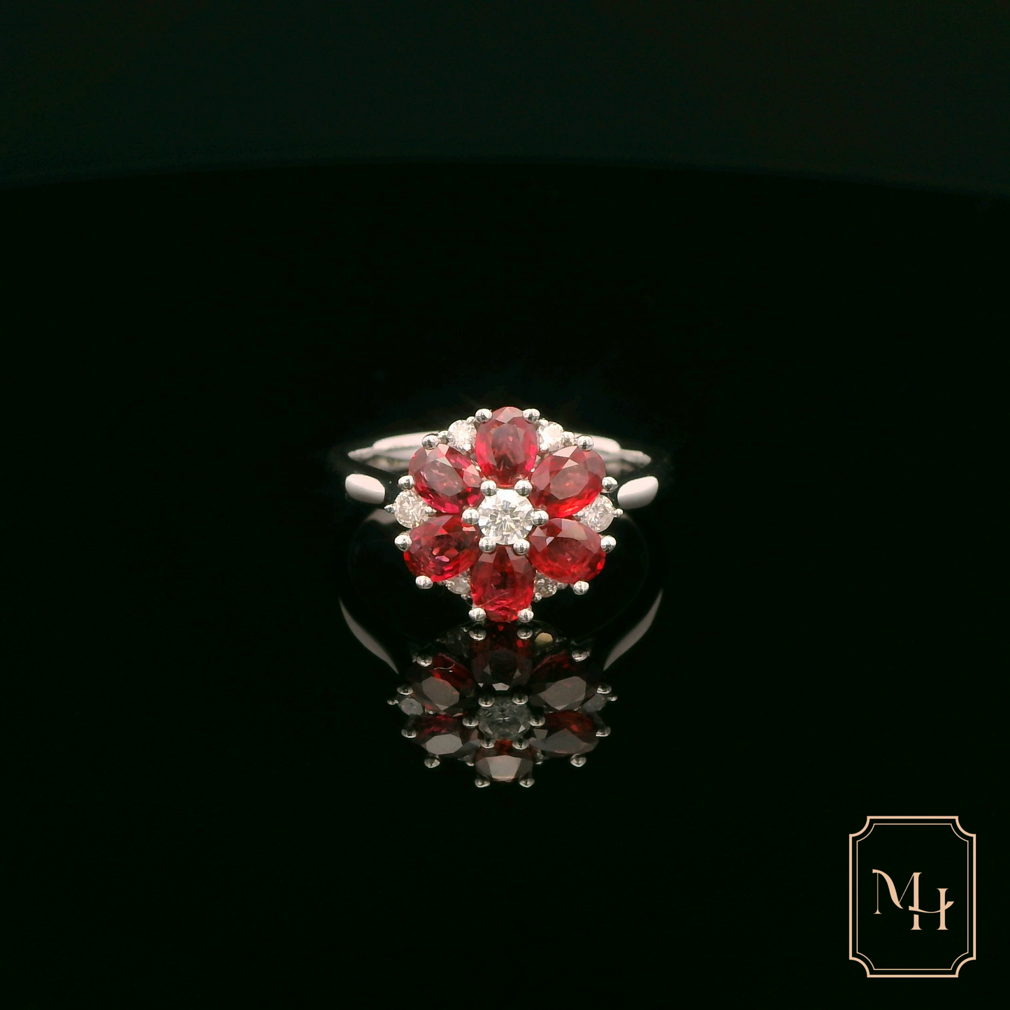 Ruby & Diamond Floral Ring