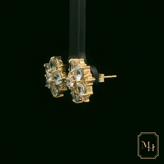 Aquamarine & Diamond Floral Earrings