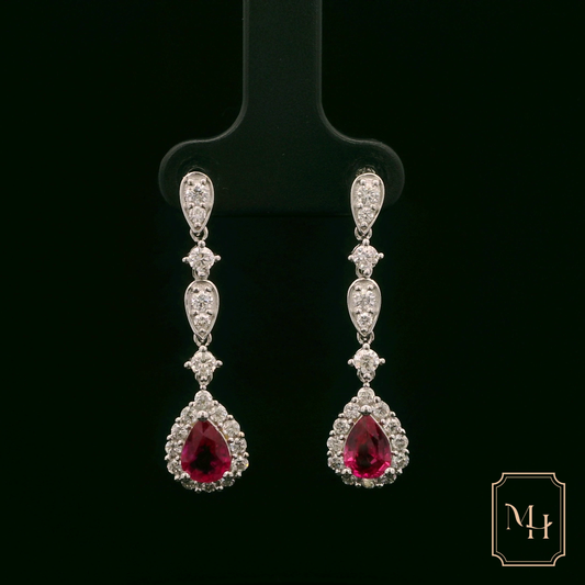 Ruby & Diamond Halo Drop Earrings