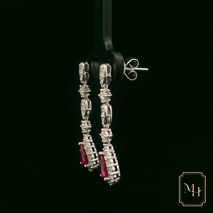 Ruby & Diamond Halo Drop Earrings
