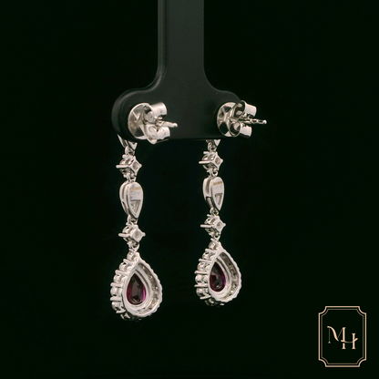 Ruby & Diamond Halo Drop Earrings