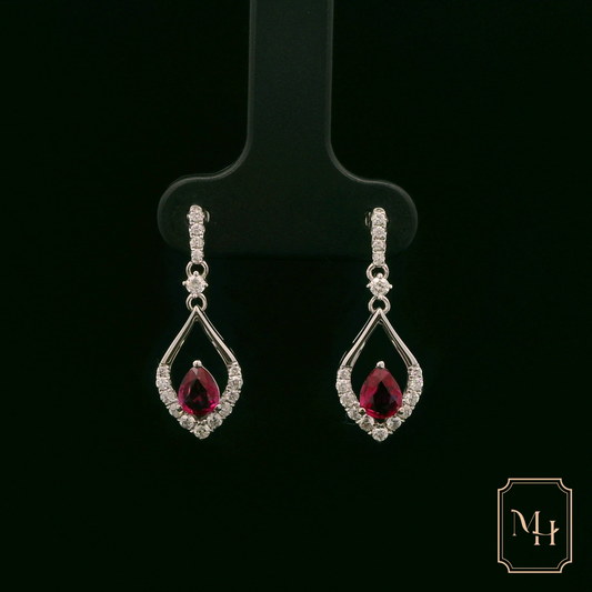 Ruby & Diamond Hollow Drop Earrings