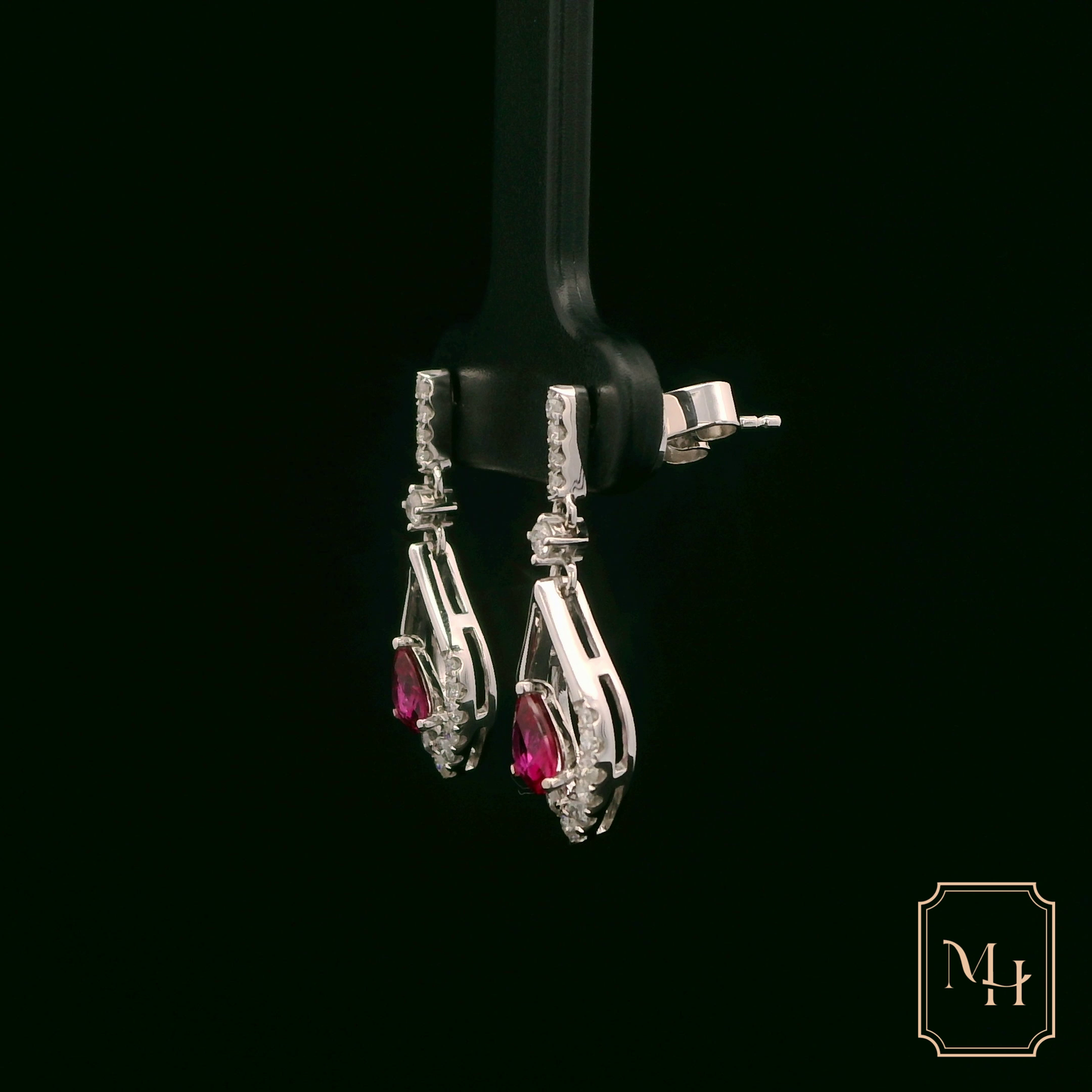 Ruby & Diamond Hollow Drop Earrings