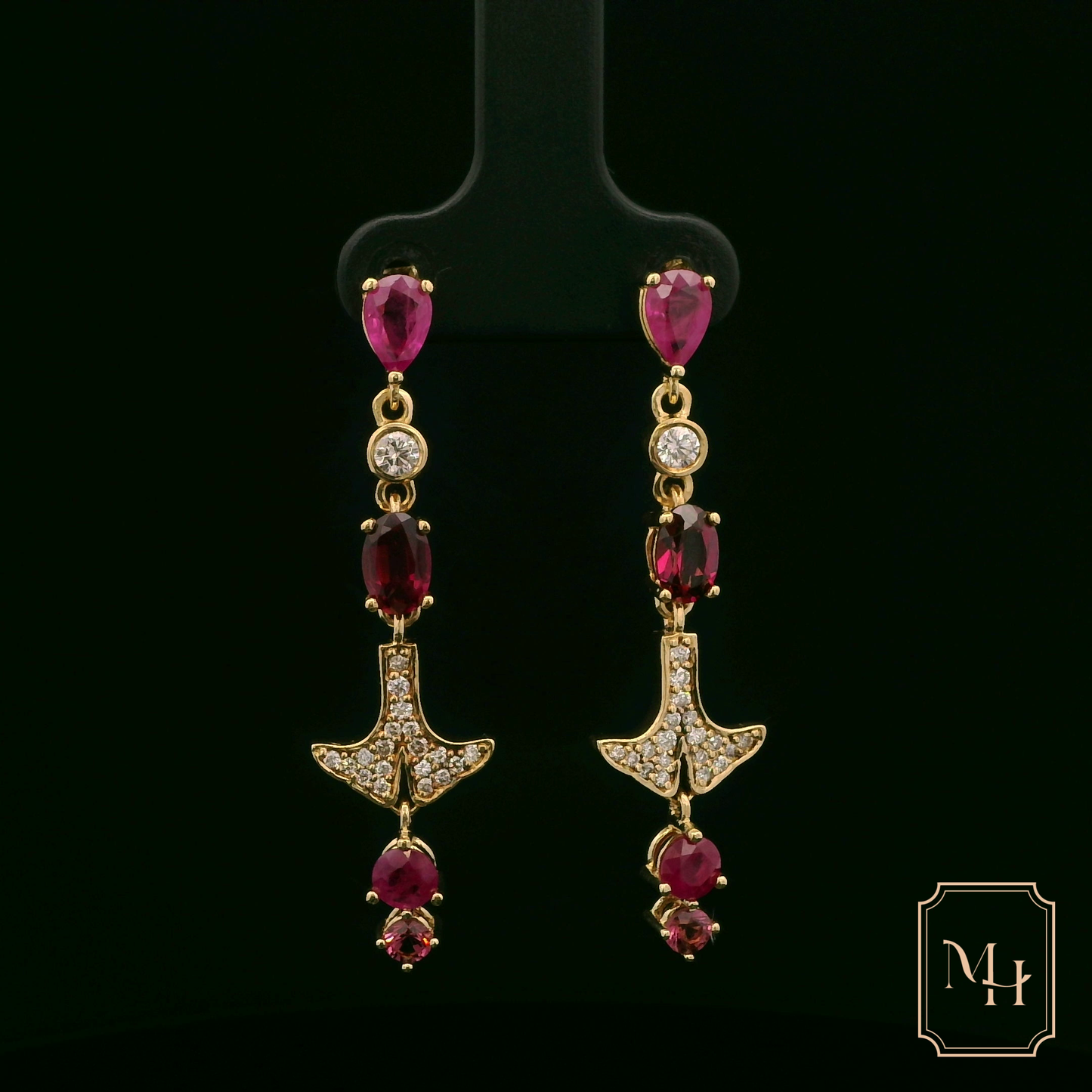 Ruby & Diamond Anchored-Drop Earrings